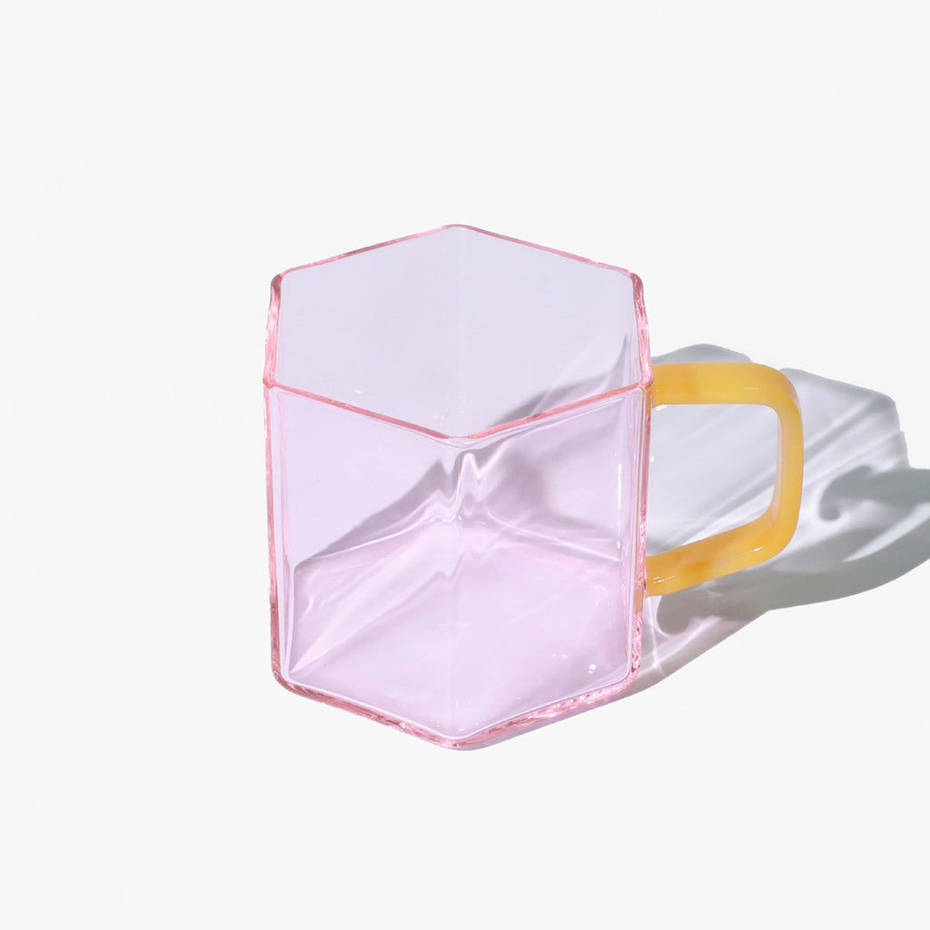 💗 Helio Ferretti | Geometric Glass Mug | Pink/Yellow